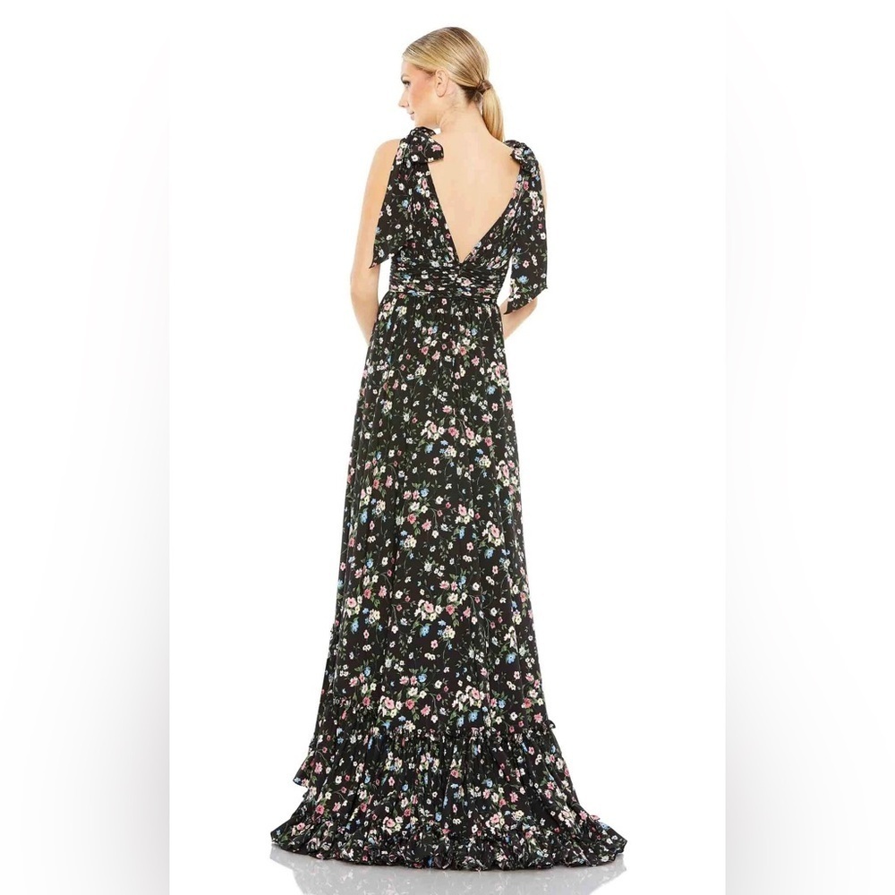 Mac Duggal 50657 NWT Floral Printed Bow Tie Detailed Ruched Waistband Dress - Picture 3 of 6